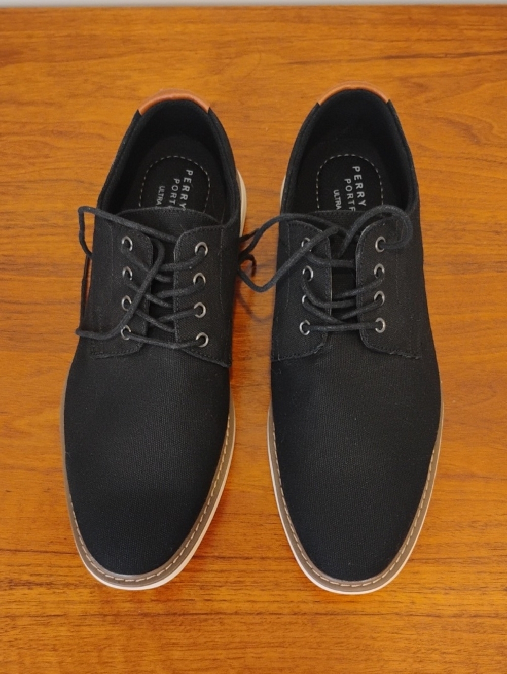 Perry Ellis Black Canvas Derby with Tan Trim